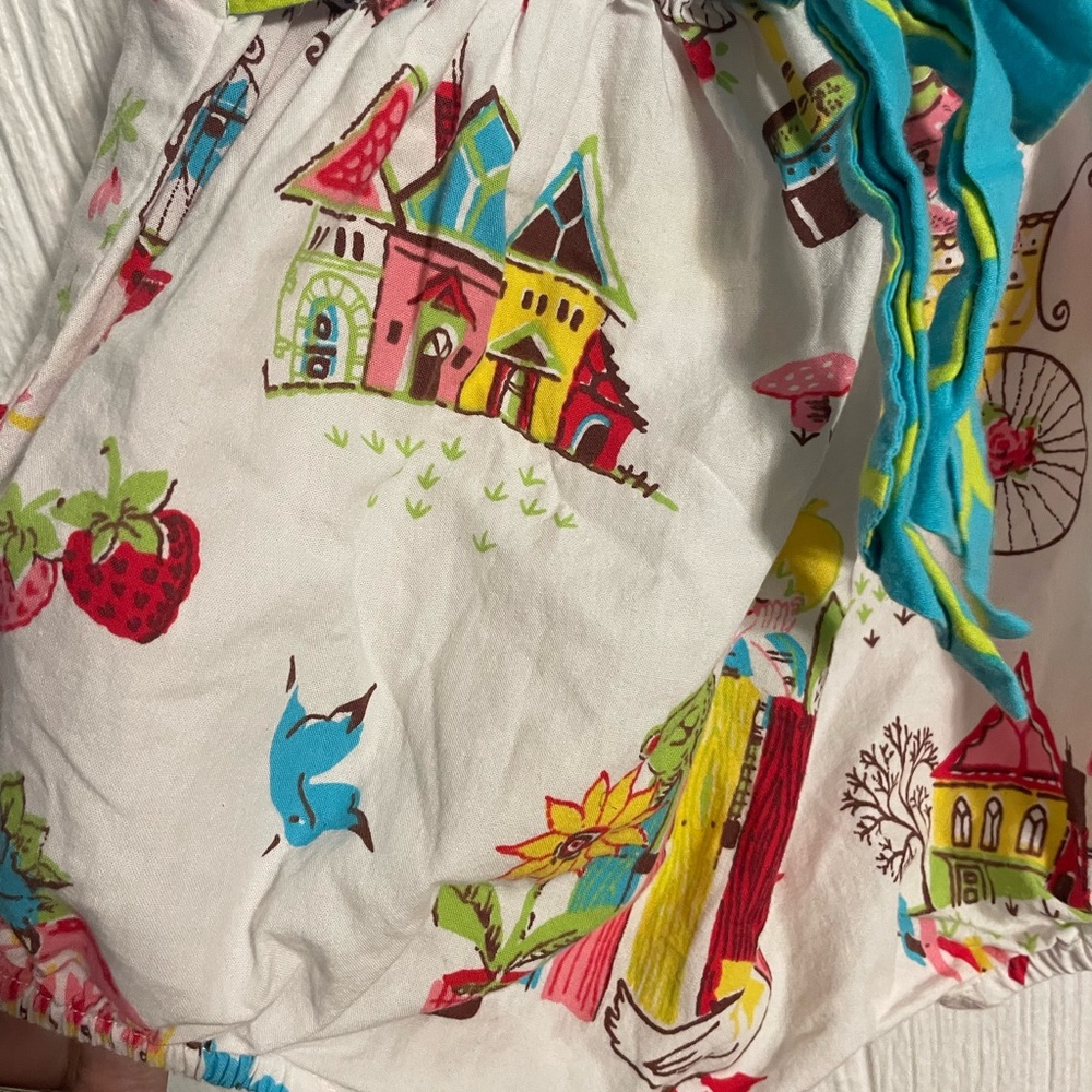Natalie Grant White Ruffle Romper with Pink & Blue Playful Print 0-3 mo - Picture 5 of 5